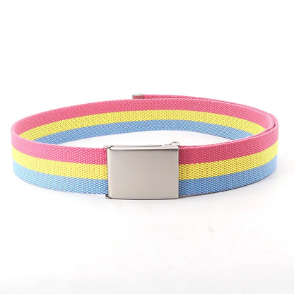 Colorful Striped Canvas Belt – Unisex Military Buckle Waistband (3.8cm x 120cm)