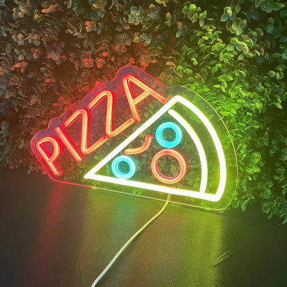Pizza Neon LED Sign | USB Powered Pizza Shape Light for Restaurant, Kitchen & Party Decor