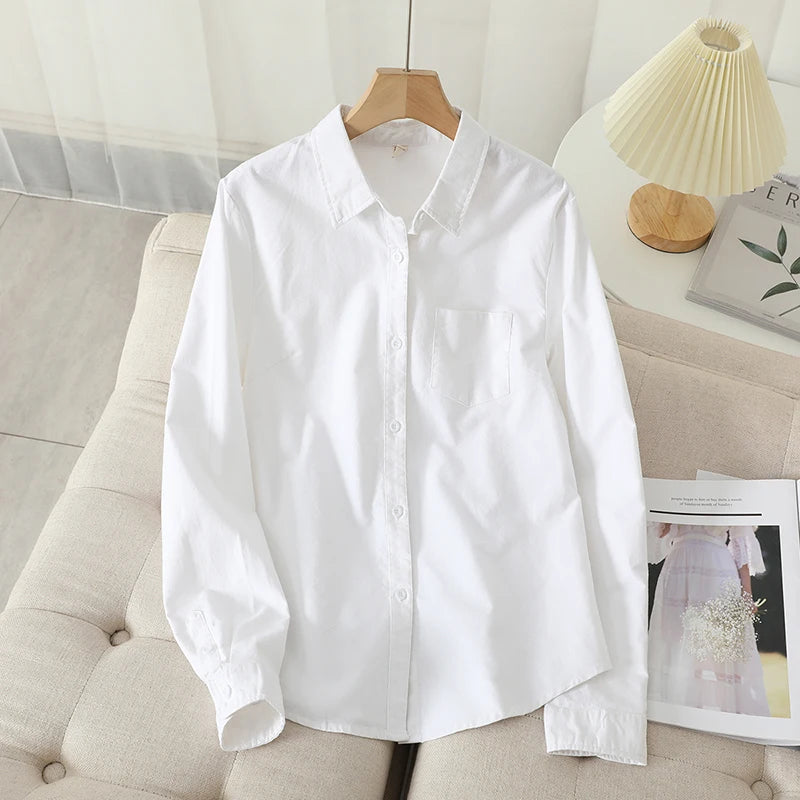 Women's Casual Cotton Oxford Shirt | Autumn Striped Blue & White Blouse & Top