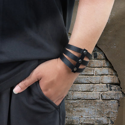 Men's Vintage Gothic Leather Wristband | Adjustable Punk Cuff Bracelet with Concealed Buckle