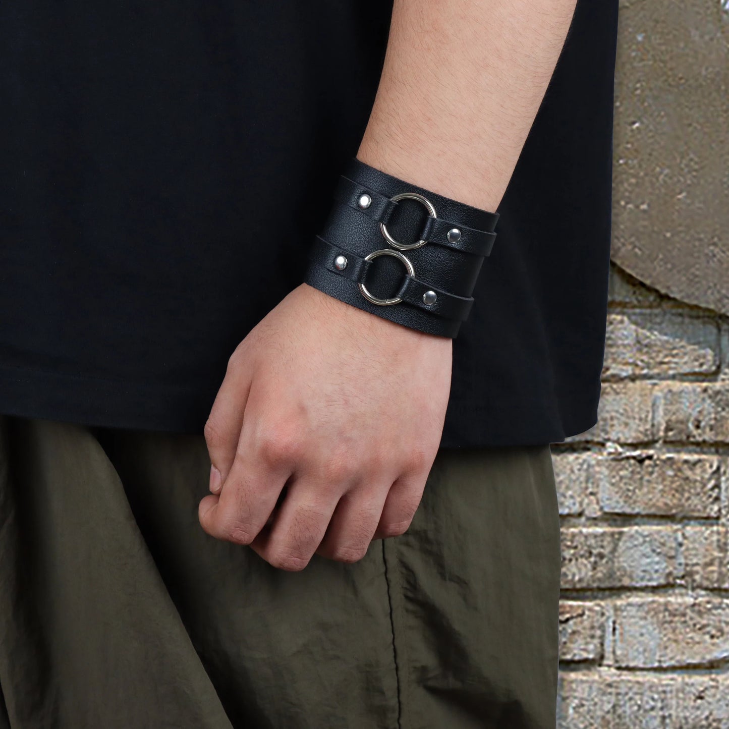 Men's Vintage Gothic Leather Wristband | Adjustable Punk Cuff Bracelet with Concealed Buckle