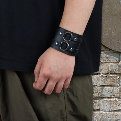 Men's Vintage Gothic Leather Wristband | Adjustable Punk Cuff Bracelet with Concealed Buckle