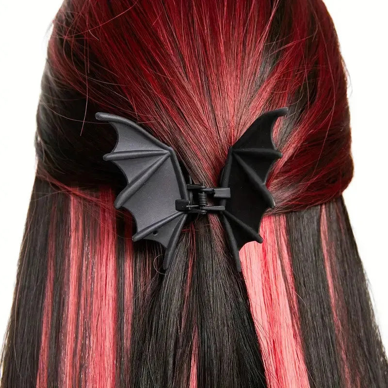 Gothic Bat Hair Clip | Matte Black Punk Animal Print Hairpin for Women & Halloween Party