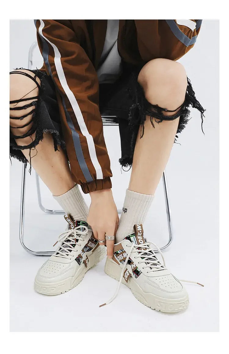 Breathable Lace Up Leather Casual Sneakers for Men