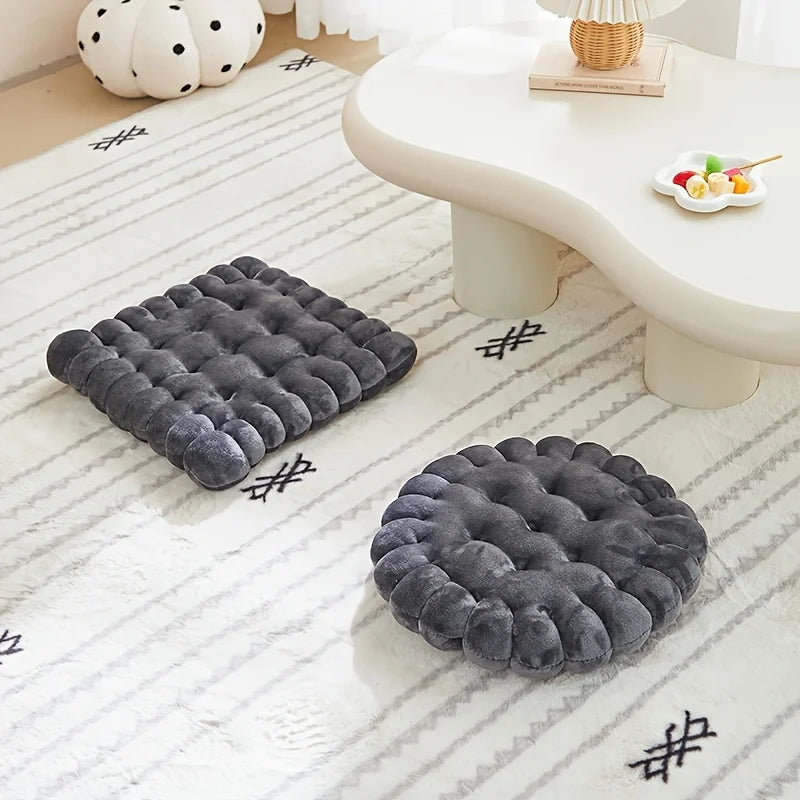 Large Biscuit Shape Plush Cushion – Soft Decorative Cookie Seat Pad for Chair, Floor & Tatami