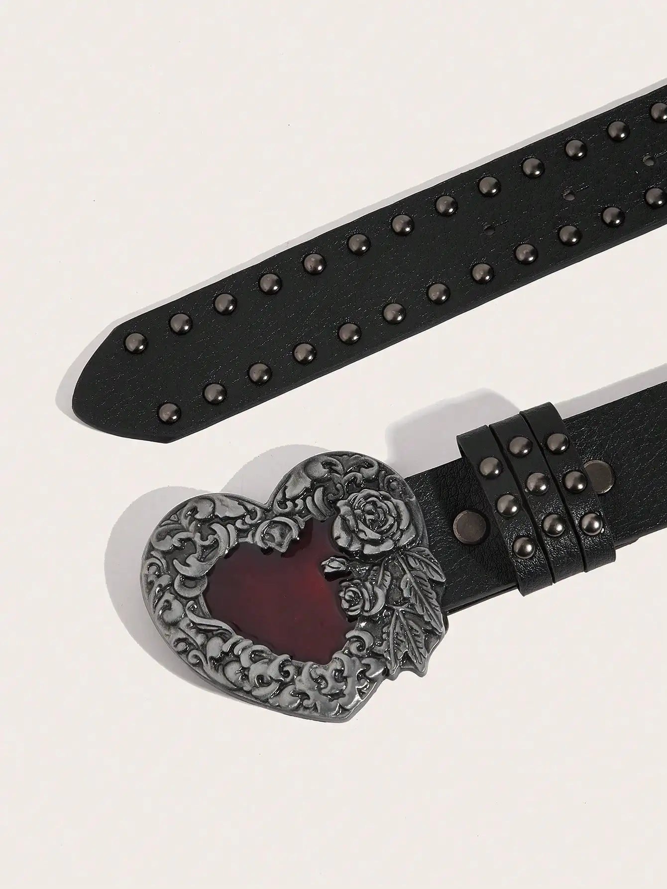 Women's Y2K Punk Gothic Rose Essential Oil Leather Belt | Rivet Heart Drop Spring Summer Waist Accessory