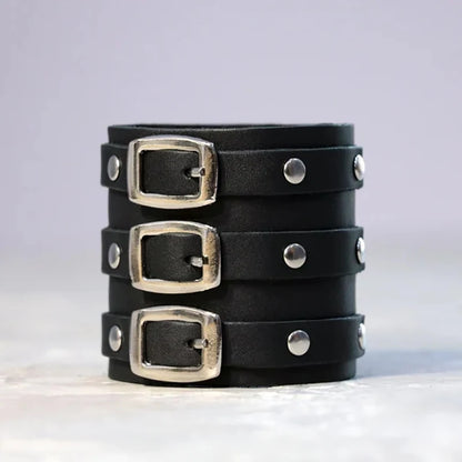 Men's Vintage Gothic Leather Wristband | Adjustable Punk Cuff Bracelet with Concealed Buckle