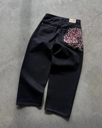 Cherry Blossom Embroidery Baggy Jeans for Men