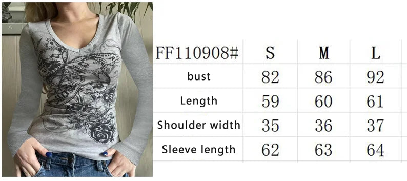 Women's Y2K Grunge Skull Graphic Thermal T-Shirt | 90s Vintage Aesthetic Long Sleeve Pullover Top
