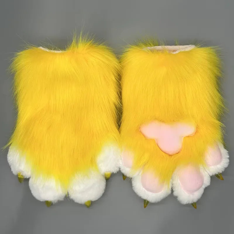 Fursuit Paw Gloves Faux Fur Animal Claw Mittens for Cosplay and Halloween
