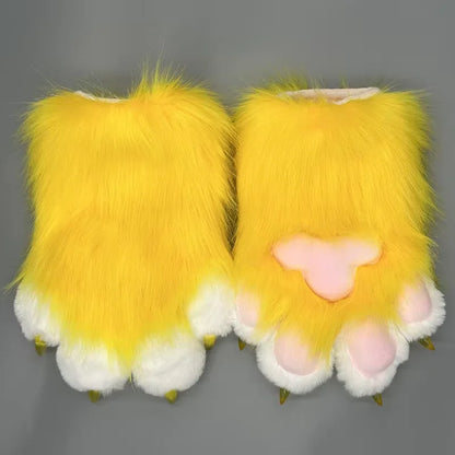 Fursuit Paw Gloves Faux Fur Animal Claw Mittens for Cosplay and Halloween