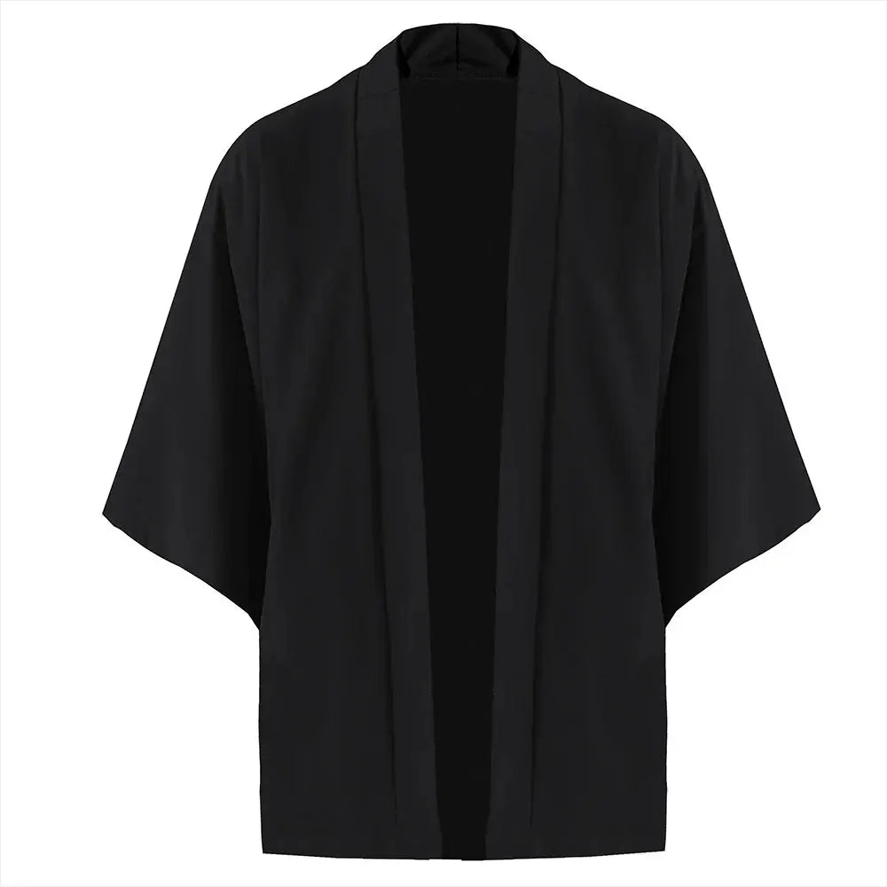 Men's Japanese Kimono Cardigan Shirt – Open Stitch Yukata, 3/4 Sleeve | XS–XXXL