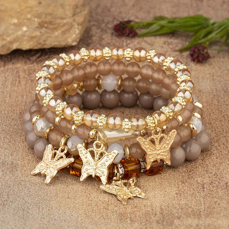 Butterfly Beaded Bracelet Set (4 Pcs)