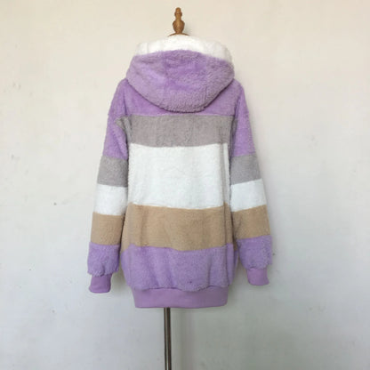 Women's Oversized Hooded Plush Jacket – Warm Zip-Up Streetwear Coat | S–5XL, 9 Colors