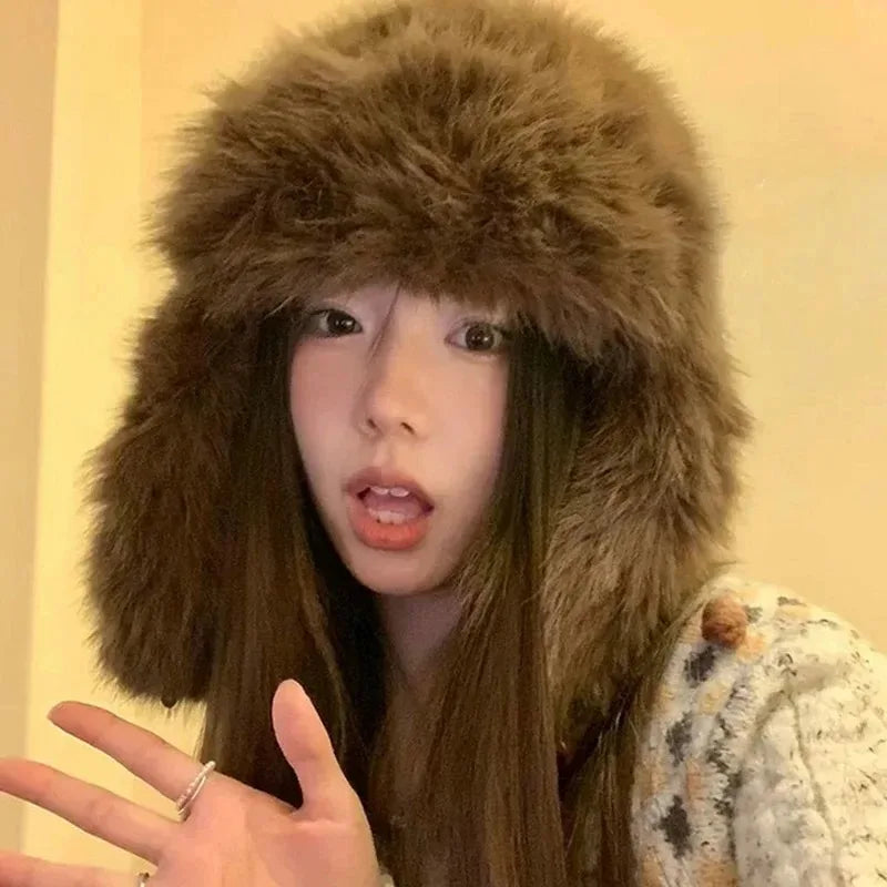 Unisex Faux Fur Bomber Hat – Warm Windproof Earflap Cap for Winter & Skiing - Unisex