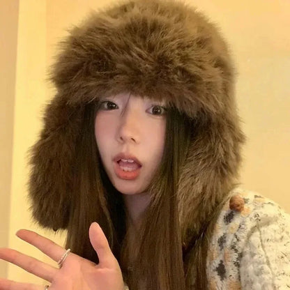 Unisex Faux Fur Bomber Hat – Warm Windproof Earflap Cap for Winter & Skiing - Unisex