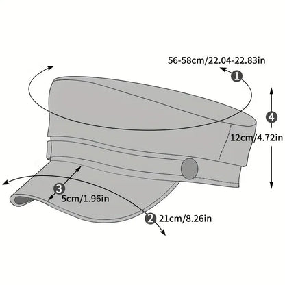 Unisex Large Belt Buckle Leather Beret | Spring Autumn Sailor Flat Top Military Cap for Men & Women