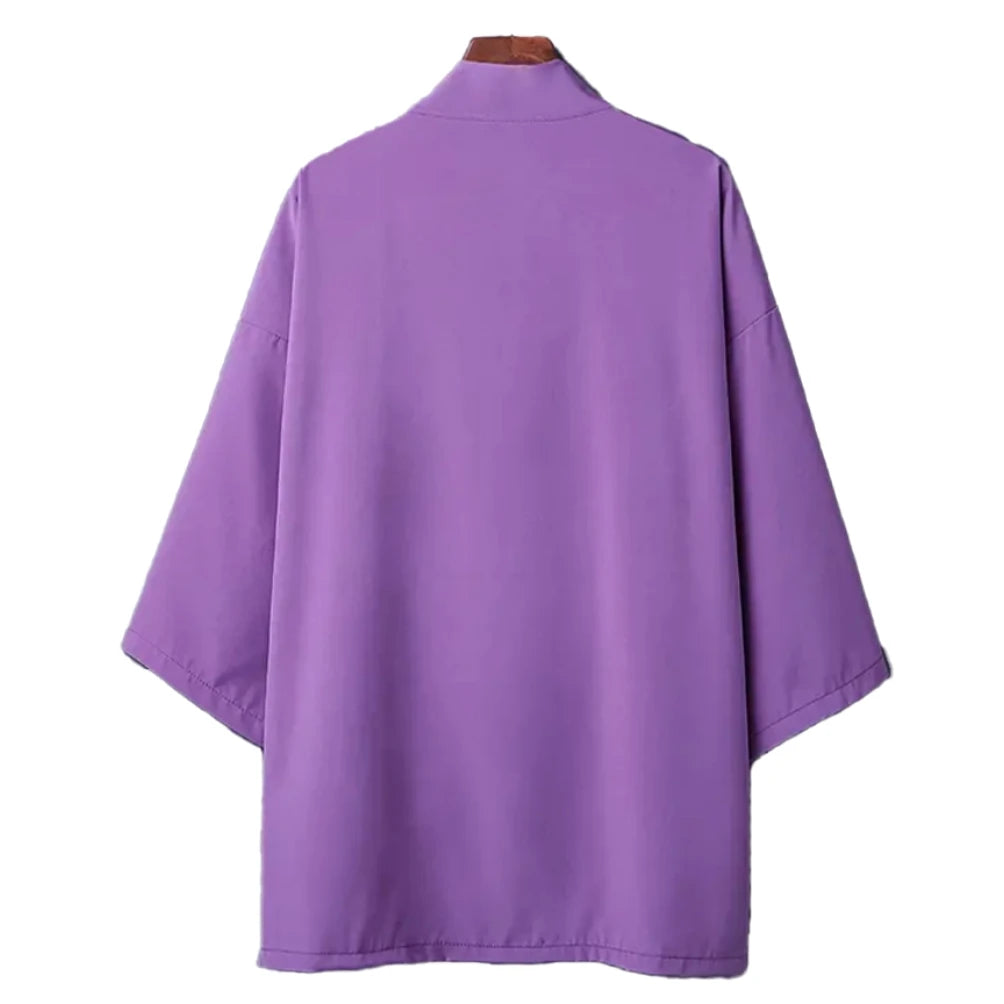 Men's Japanese Kimono Cardigan Shirt – Open Stitch Yukata, 3/4 Sleeve | XS–XXXL