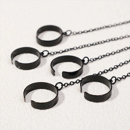 Obega Punk Geometric Chain Bracelet Ring – Open Link Ring for Women & Men | Silver & Black