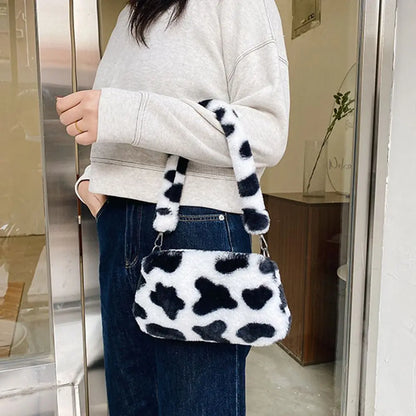 Women's Animal Print Leopard Plush Shoulder Bag | Casual Crossbody Messenger Bag for Ladies