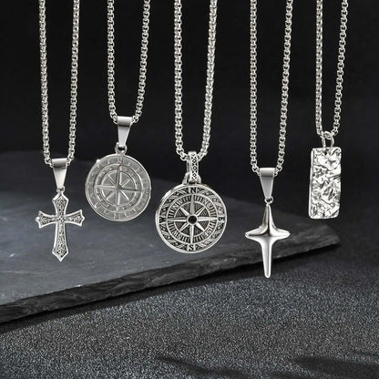 Men's Stainless Steel Geometric Pendant Necklace with Chain