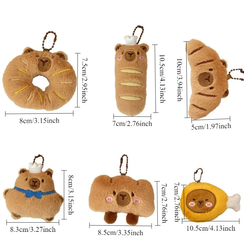 Cartoon Capybara & Croissant Plush Keychain | Soft Bread Food Stuffed Hanging Accessory