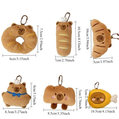 Cartoon Capybara & Croissant Plush Keychain | Soft Bread Food Stuffed Hanging Accessory
