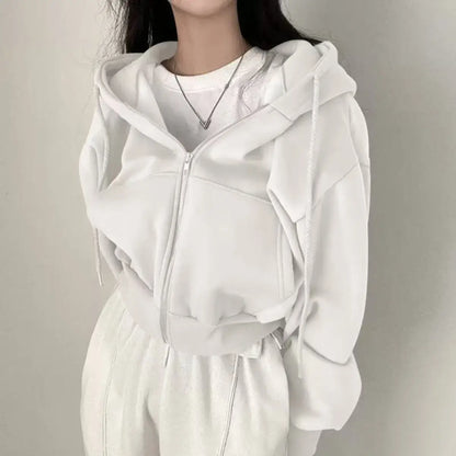 Women's Cropped Zip-Up Hoodie – Y2K Harajuku Streetwear