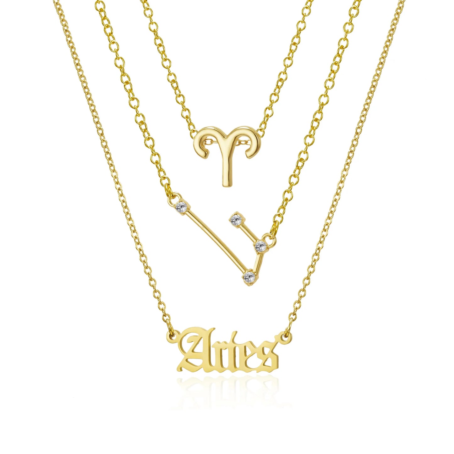 Women's 12 Zodiac Sign Necklace Set | 3pcs Constellation Pendant Choker Birthday Jewelry with Card