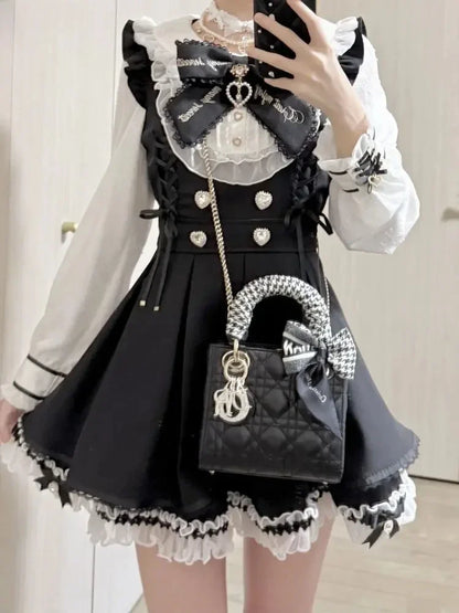 Gothic Lolita Bow Dress and Shorts Set with Sailor Collar