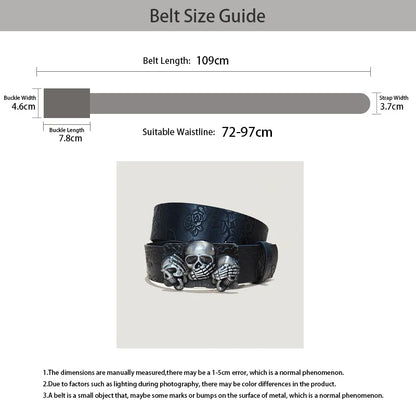 Men's Gothic Punk Skull Embossed Leather Belt Skeleton Reaper and Snake Designs