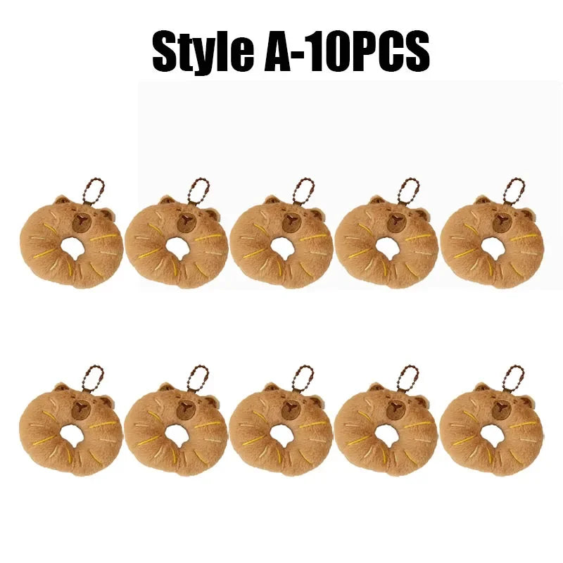 Cartoon Capybara & Croissant Plush Keychain | Soft Bread Food Stuffed Hanging Accessory