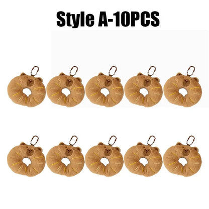 Cartoon Capybara & Croissant Plush Keychain | Soft Bread Food Stuffed Hanging Accessory