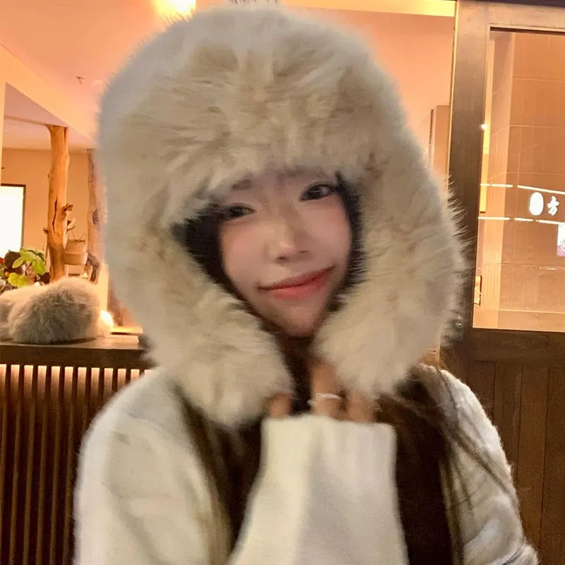Unisex Faux Fur Bomber Hat – Warm Windproof Earflap Cap for Winter & Skiing - Unisex
