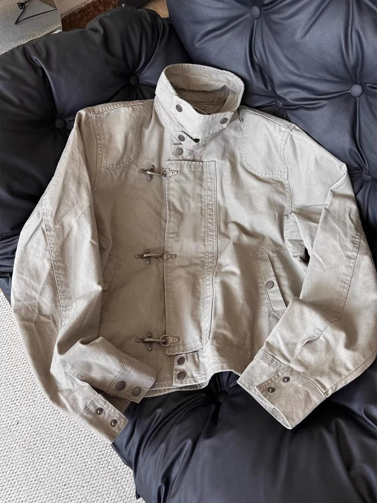 Harajuku Safari Hooded Jacket – Y2K Streetwear Zip-Up Coat