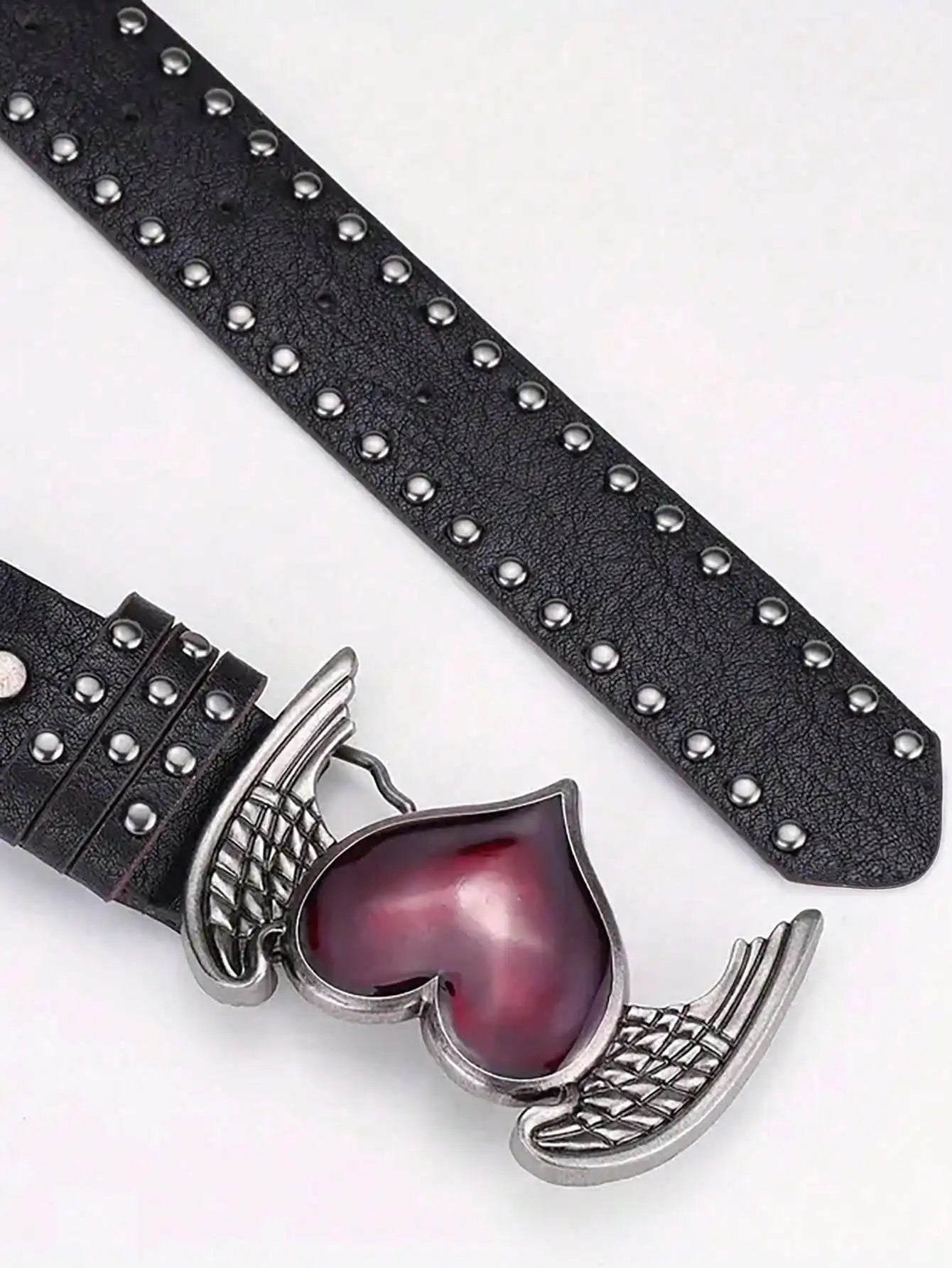 Women's Y2K Punk Gothic Rose Essential Oil Leather Belt | Rivet Heart Drop Spring Summer Waist Accessory