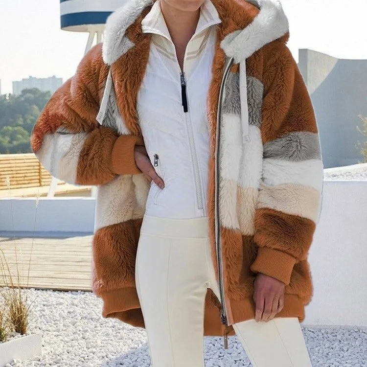 Women's Oversized Hooded Plush Jacket – Warm Zip-Up Streetwear Coat | S–5XL, 9 Colors