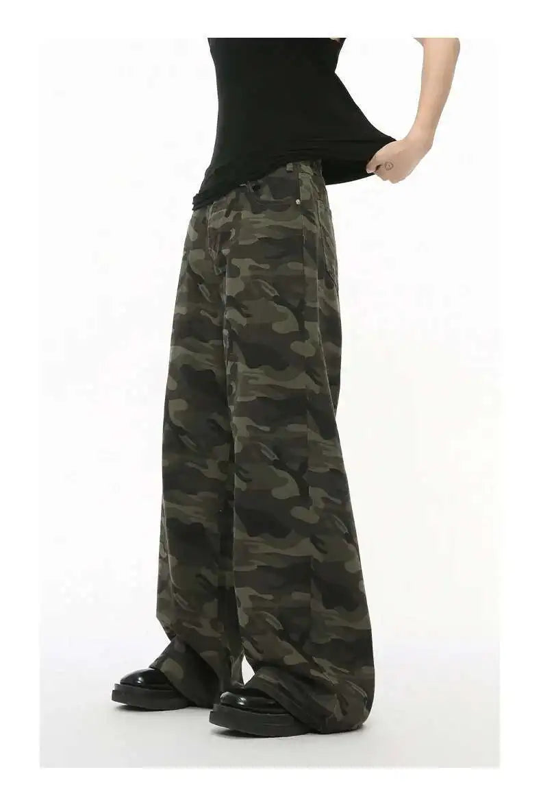 Vintage Wide-Leg Jeans – Men's Camo & Washed Denim