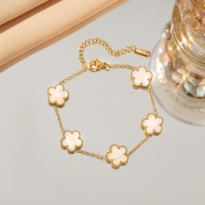 Five Flower Charm Bracelet for Women in Stainless Steel