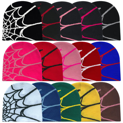 Y2K Spider Web Knit Beanie – Unisex Geometric Streetwear Hat for Outdoor & Everyday Wear