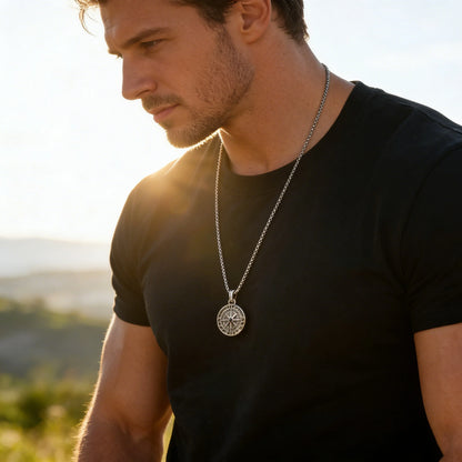 Men's Stainless Steel Geometric Pendant Necklace with Chain