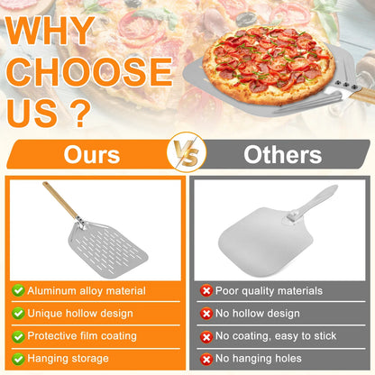 Metal Pizza Peel with Wood Handle | 6.5–12 inch Non-Stick Pizza Shovel & Cake Lifter for Home Baking