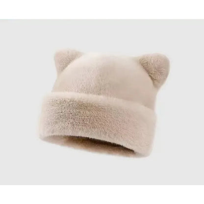 Women's Plush Teddy Bear Beanie – Cute Animal Print Knit Hat | Warm & Cozy