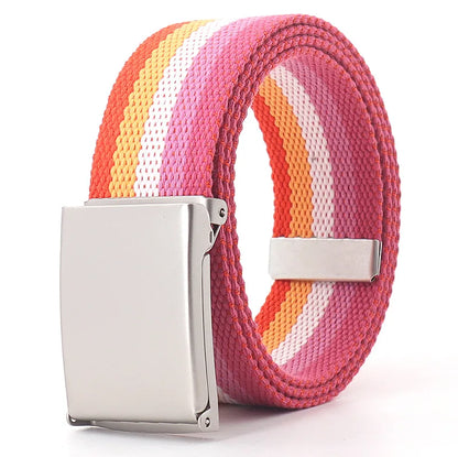 Colorful Striped Canvas Belt – Unisex Military Buckle Waistband (3.8cm x 120cm)