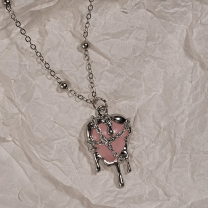 Y2K Rhinestone Heart and Cross Pendant Necklace for Women