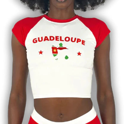 Caribbean Islands Embroidered Graphic Crop Top for Women