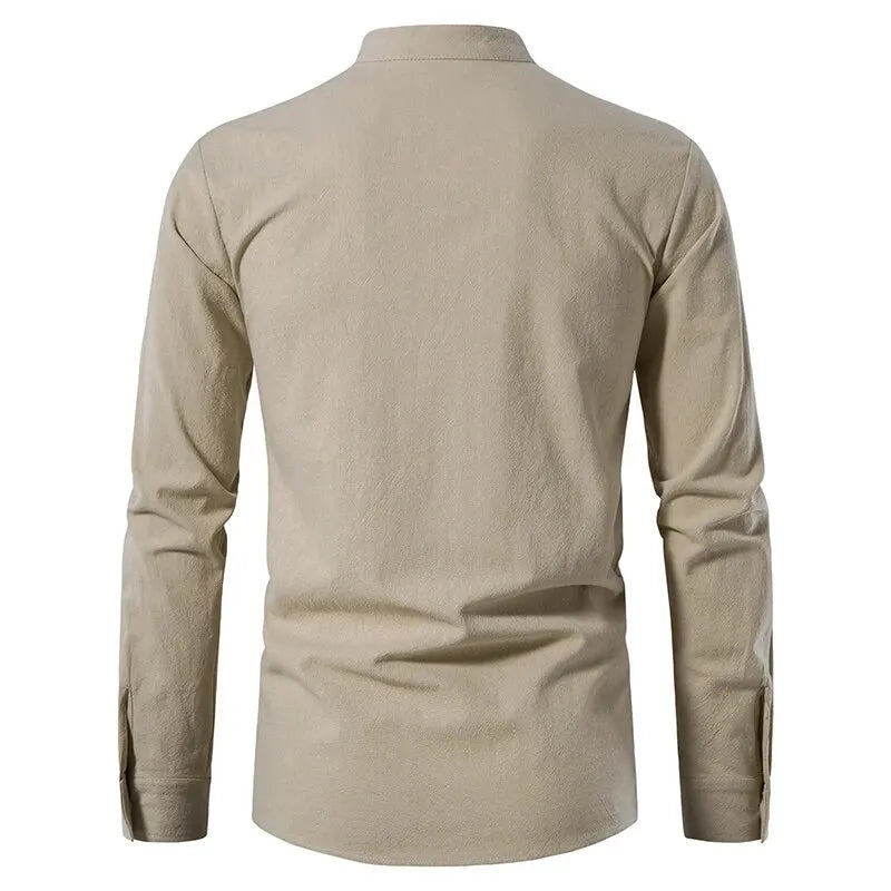 King Billion Men's Cotton Linen Shirt – Casual Long Sleeve V-Neck | S–XXXL