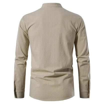 King Billion Men's Cotton Linen Shirt – Casual Long Sleeve V-Neck | S–XXXL