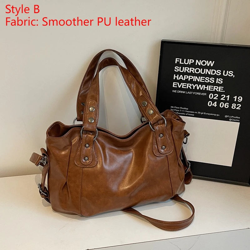 Soft Interior Compartment PU Leather Shoulder Bag For Women With Zipper Closure