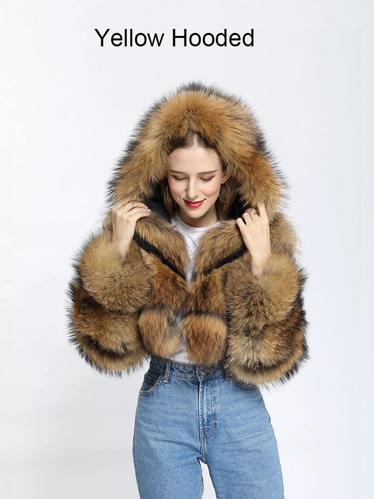 Cropped Faux Raccoon Fur Jacket for Women